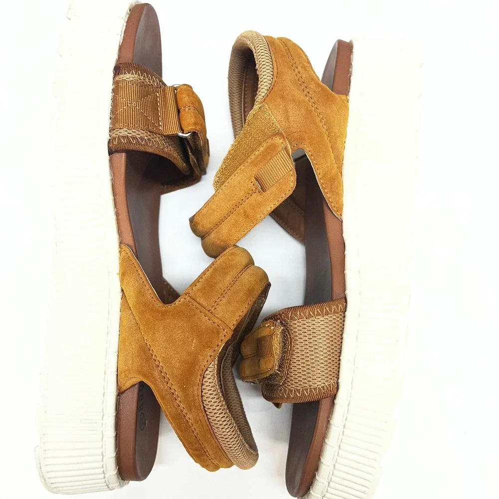 Rouge Helium Tan Suede Platform Sandals Womens 10 Chunky Strappy Boho‎ Gorpcore